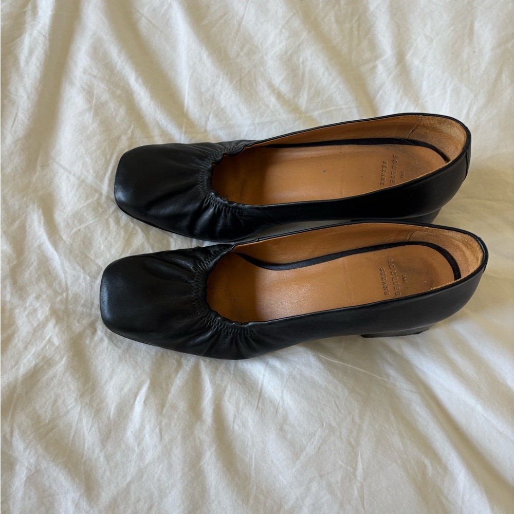 Sezane Black Flats Classic Leather Loafers